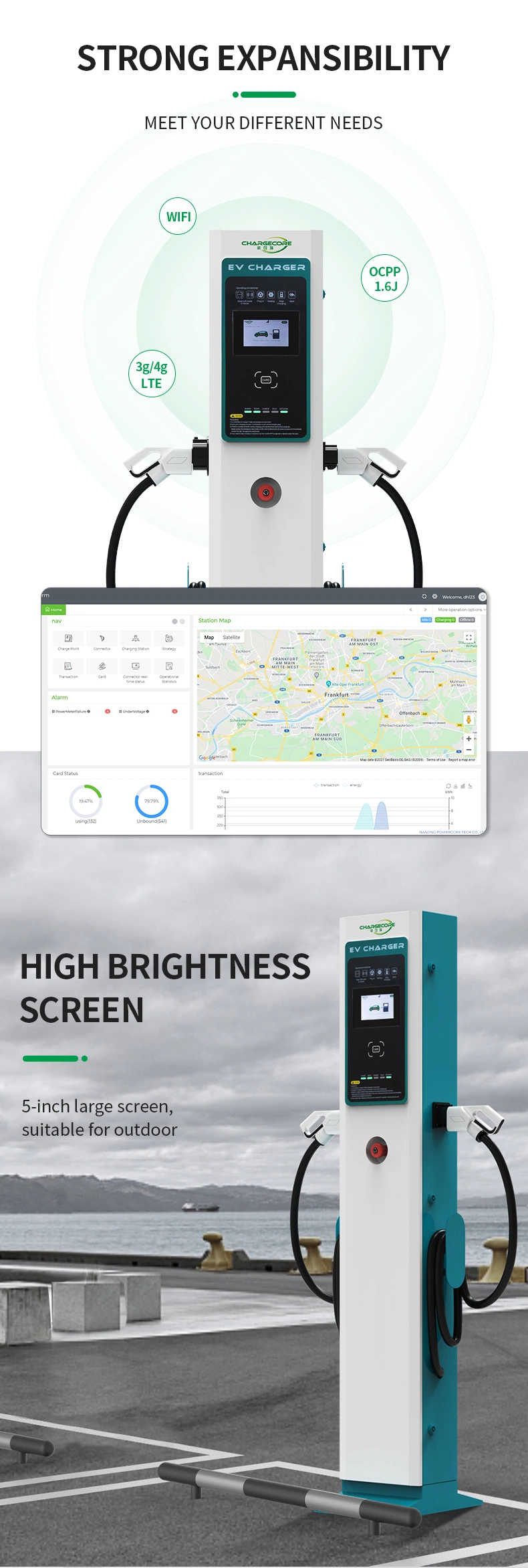 Hot Sale 7/22/43 Kw EV Charger for Electric Vehicles Ocpp1.6j Type1 Type 2 Car Charging Station